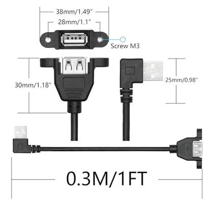 2Pcs 90 Degree USB A Panel Mount Extension Cable 1FT, Charging and Data - style: Right Angle USB A Male to Female Cable - 1FT
