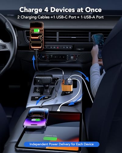 Retractable Car Charger, 85W Car Accessories USB C Fast Charger Adapter - color: Orange