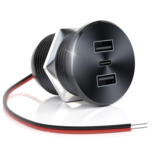 72W RV USB Outlet All-Aluminum 12V/24V 3 Charging Ports, GIBBAB 36W PD3.0 Type-C+2 18W QC3.0 Fast Charging Socket, Recessed Mount Car Charger Cigarette Lighter Replacement for Camper Trailer Boat Van - color: Black, size: 1P