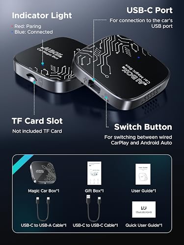 4-in-1 Wireless CarPlay Adapter for Streaming, 2026 Magic Video AI Box & Android Auto Dongle [Dual Band WiFi, Autolink Pro] Plug & Play, Fits for OEM Wired Car Play Cars