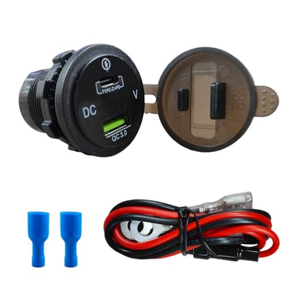 45W 12V USB Outlet 2-Port Car Charger Socket, PD USB C & QC 3.0 Port Waterproof Cigarette Lighter Sockets with LED Voltmeter, Universal Quick Charge Sockets for Cars RV Boat Marine Truck