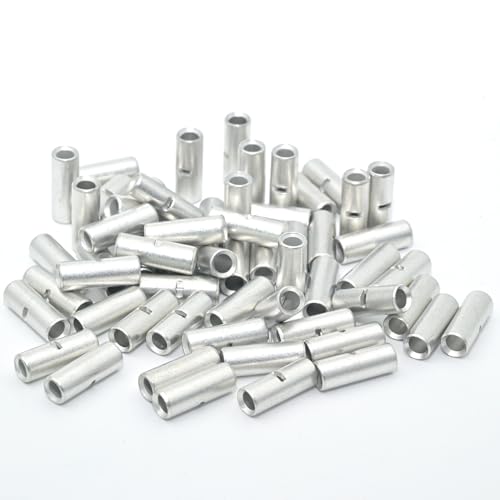 SVAAR 100PCS 14-12 Gauge Non Insulated Butt Connectors 14-12 AWG Uninsulated Butt Splice Connectors Crimp Repair Butt Splices Kit Tinned Copper Marine Grade Seamless Barrel Crimp Butt Splice Terminals - color: Tinned Copper