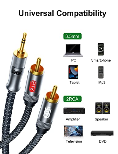 EMK 3.5mm to RCA Stereo Audio Cable - Gold Plated, Aux Male to 2RCA Male, 10ft/3M, Compatible with Smartphones, MP6, Tablets, Speakers, Home Theater, HDTV - color: 3.5mm Male to 2 RCA Male Silver, size: 10 Ft/3M, style: 3.5mm to 2RCA