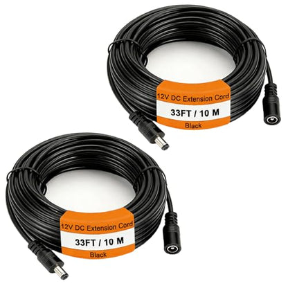 2PCS DC Power Extension Cord 33FT(10Meters),5.5mm x 2.1mm CCTV Extension Cable, 5V 9V 24V 12V Male to Female Male to Female Plug Supply Adapter,for Security Camera IP,Router,LED Strip
