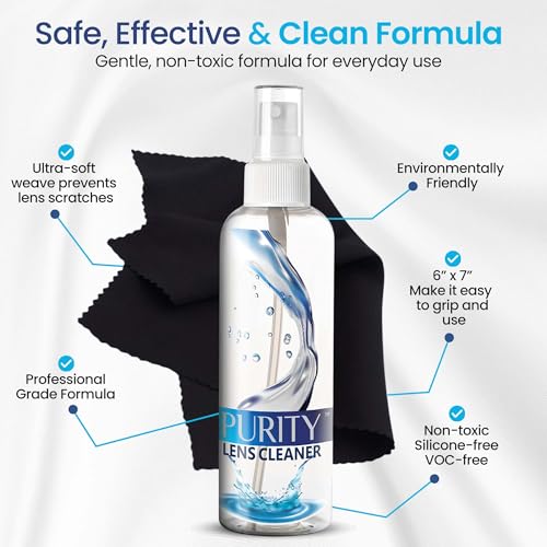 Purity Eyeglass Lens Cleaner Kit - 3 x 2oz Travel Size Lens Cleaner Spray - style: 5 Piece Set - 3 (2oz Lens Spray) + 2 (Microfiber Cloth)