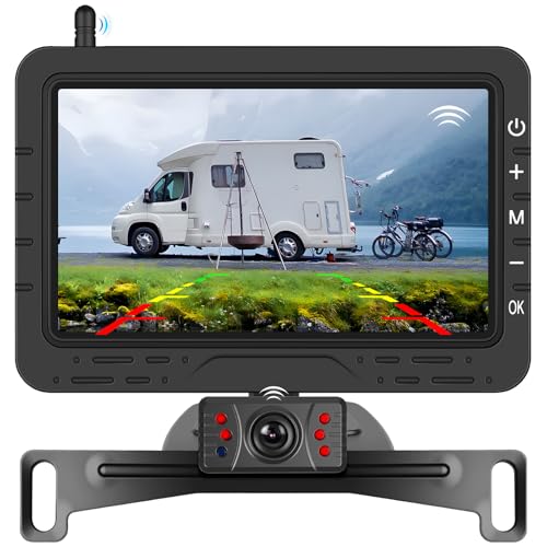 Wireless Backup Camera 4.3" TN Display, IR Night Vision, Customizable Parking Lines, Digital License Plate Rear View Camera for Truck Pickup Trailer Car RV Camper SUV Ease Install
