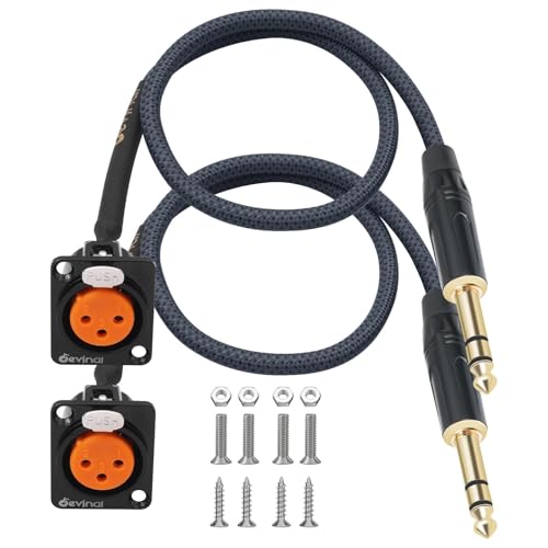 XLR Pass Through Cable, XLR Female Panel Mount to 1/4 inch TRS Connector Adapter, Mic Feed/Pass Thru Converter for Stage Box, Patch Panel, Floor Box 2-Pack 2FT (Female D-Type 6.35) - color: DtypeF_1/4TRS_2FT