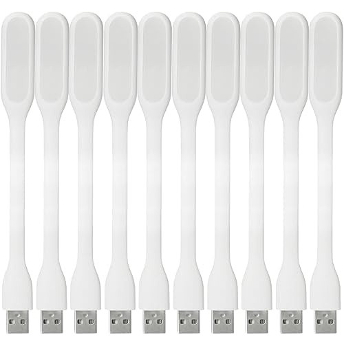 USB LED Light Lamp for Power Bank, Portable Eye Care Mini Night Light with Flexible Arm, USB Gooseneck Reading Lamps Book Light,Compatible for Desktop, Notebook Laptop (10-White) - color: 10PCS-White
