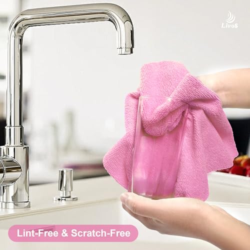 LIVOS Microfiber Cleaning Cloth Roll - 80 Pack, Reusable Paper Towels Pink Tear Away, Microfiber Towels for Cars, Super Absorbent Lint Free Cleaning Rags for House, Kitchen, Window-11.5"x11.5" - color: Pink