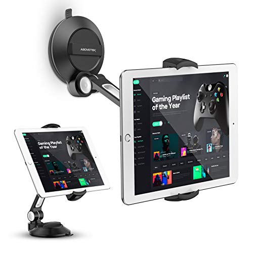 AboveTEK iPad Suction Mount, Phone Tablet Stand Holder with Suction Cup Fits 4"-11" Tablet/Phone/iPad mini/Air, Sticky iPads Mount on Window Bathroom Mirror, for Car Truck Windshield Boat (Black) - color: Black