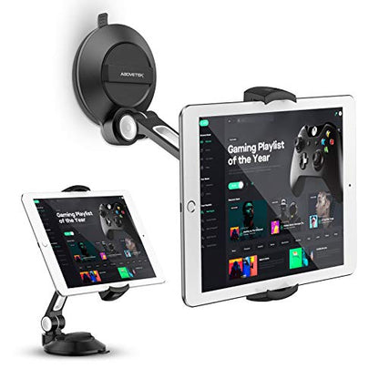 AboveTEK iPad Suction Mount, Phone Tablet Stand Holder with Suction Cup Fits 4"-11" Tablet/Phone/iPad mini/Air, Sticky iPads Mount on Window Bathroom Mirror, for Car Truck Windshield Boat (Black) - color: Black