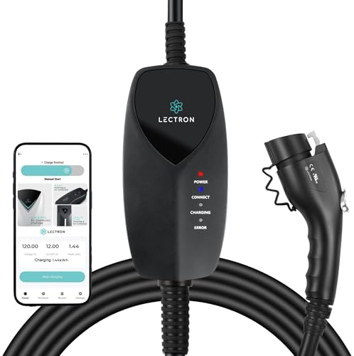 Lectron EV Charger, 16 ft Extension Cord & J1772 Cable - Portable Electric Car Charger for J1772 EVs and Plug-in Hybrid Vehicles (12A NEMA 5-15 with APP) - size: 12A NEMA 5-15 with APP