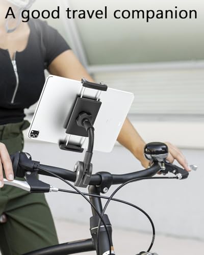 Charchendo Metal Gooseneck Tablet Mount with Anti-Slip Silicone, Universal Clamp-On Round Tube iPad Holder for Indoor Cycling Bike, Gym Bike, Elliptical & Rowing Machine, Fits 4-13in Tablets & More