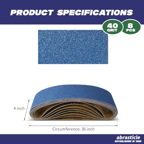 4" x 36" Zirconia Sanding Belts for Metal - 4 x 36 Inch Zirconia Metal Grinding Sand Paper, 8 PCS 40 Grits, Perfect for Knife Blade Sharpening, Metal Polishing, Derusting, Woodworking - size: 4" x 36" 40 Grit(8 pack)