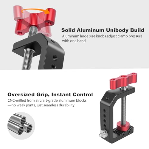 C Clamp Desk Camera Mount, Aluminum Table C-clamp with 1/4" 3/8" Thread, Desktop DSLR Mount for Photo Studio Video Camera, Light Stand, Desk, Rods, Shelves, Bike, Max Clamp 2.36" (62021)