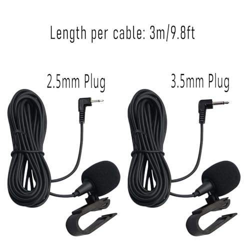 2 Pack Car Stereo Microphone 3.5mm and 2.5mm Plug Car Radio Mic for Pioneer AVH AVIC FH DEH DMH SPH MVH Kenwood Boss JVC Sony Jensen Alpine Car Head Unit Stereo Receiver GPS DVD