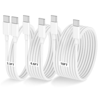 LOFPYE 3-Pack 60W USB C to USB C Cable 3.3FT+6.6FT+10FT for iPhone 17/16/15 - color: White, size: 10FT+6.6FT+3.3FT
