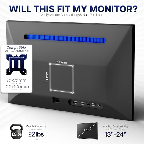 VIVO Dual Monitor Desk Mount, Heavy Duty Fully Adjustable Steel Stand, Holds 2 Computer Screens up to 24 inches and Max 22lbs Each, Black, STAND-V024 - color: Black, size: 13" - 24"