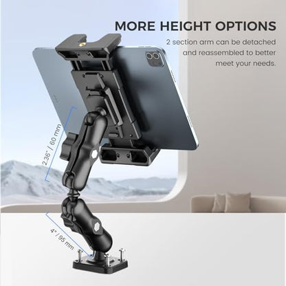 OHLPRO Tablet Mount for Truck - Heavy Duty Drill Base Tablet Holder for Car Dashboard, iPad Holder for All 5"-13" iPad Pro Samsung Galaxy Kindle fire Tablets and Car Wall etc. - 8-inch Arm - size: 8-inch Plastic Arm