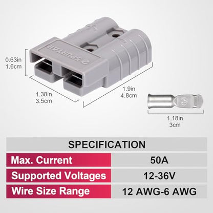 Spurtar 50A Battery Quick Connect/Disconnect, 2 Pack, 6-12AWG, Gray - color: Gray, size: 50A(2 Pack)
