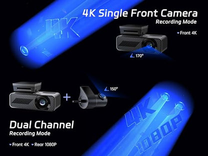 Pelsee P1 Duo 4K Dash Cam Front and Rear, 64GB SD Card, 4K+1080P Dual Dash Camera for Cars, Wi-Fi & App Control, 1.5’’IPS Display Car Camera, Voice Control, Night Vision, 24H Parking Mode, G-Sensor