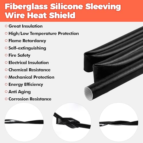 Silicone Wire Heat Shield Sleeve for Automotive, 1/2" I.D. x6.6FT, Black - color: Black, size: 1/2"-6.6ft