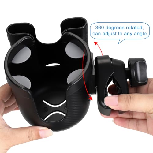 Accmor Stroller Cup Holder with Phone Holder, Bike Cup Holder, Universal Cup Holder for Uppababy Nuna Strollers, 2-in-1 Drinks Holder for Walker, Wheelchair, Scooter - color: All Black Carbon Fiber Texture