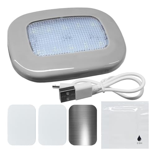 Magnetic Dome Light for Car, USB Rechargeable Wireless Dome Lamp Car Interior Ceiling Roof Lights, 10 LEDs Touch Control Map Reading Light for RV Boat Trailer Camper, No Motion Sensor (Grey) - color: Gray