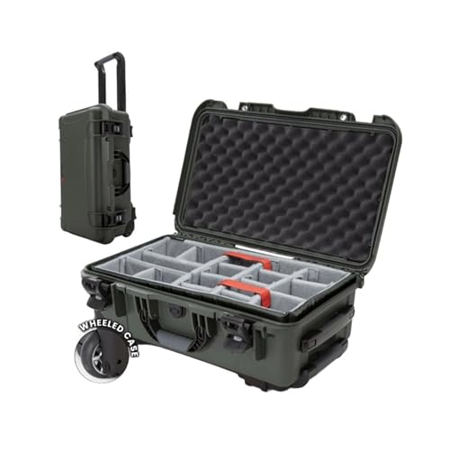 NANUK 935 Hard Case for Camera & Lenses with Padded Divider – Waterproof Equipment Case with Wheels, 22” x 14” x 9” – Dustproof, Impact Resistant, Carry-On Approved for Most Airlines – Olive - color: Olive, style: Padded Divider