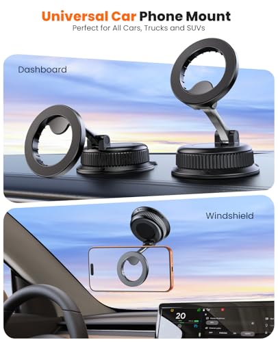 Magnetic Car Phone Holder for Dashboard, MagSafe Car Mount, Nano Gel Suction Car Phone Mount, Foldable Automotive Dashboard Phone Holder, 360° Rotatable for iPhone 17 16 15 14 13 12 Series - color: Black