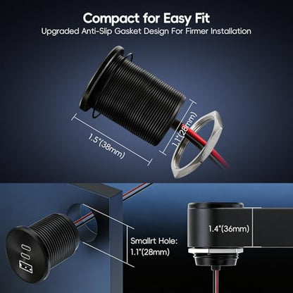 4PCS 90W All-Aluminum RV USB Outlet 12V/24V 3 Ports Recessed Mount - color: Black, size: 4P