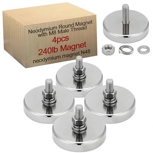 Flutesan 4pc Strong Round Mounting Magnet with Bolt, 1.89"-200lb-M8 Silver - color: Silver, size: 1.89in-240lb-m8