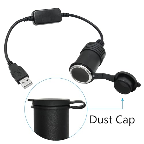 USB A Male to Cigarette Lighter Female Socket Power Cable 1FT, 5V USB to 12V Cigarette Lighter Socket Female Converter Adapter with Dust Cap, for Dash Cam, GPS and Other Low Power 10W Car Electronics - style: USB Type A to 12V Cigarette Lighter Socket