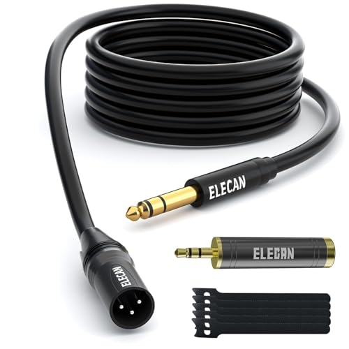 Elecan 6.35mm (1/4 Inch) TRS Male to XLR Male Cable 6 Ft, Balanced Professional Shielded Stereo Microphone Cable Cord, Gold Plated for Mixer AMP Speaker Amplifier with 6.35 to 3.5mm Adapter+Ties - size: 6FT, style: 6.35mm to XLR Male