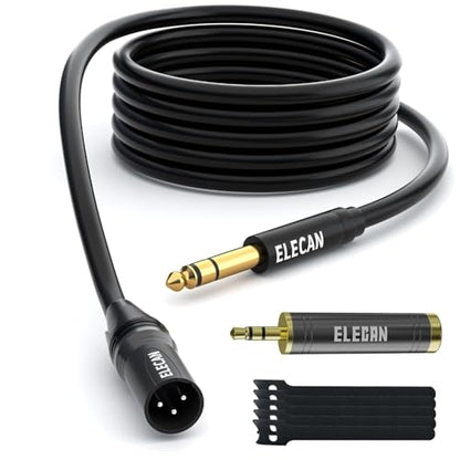 Elecan 6.35mm (1/4 Inch) TRS Male to XLR Male Cable 6 Ft, Balanced Professional Shielded Stereo Microphone Cable Cord, Gold Plated for Mixer AMP Speaker Amplifier with 6.35 to 3.5mm Adapter+Ties - size: 6FT, style: 6.35mm to XLR Male