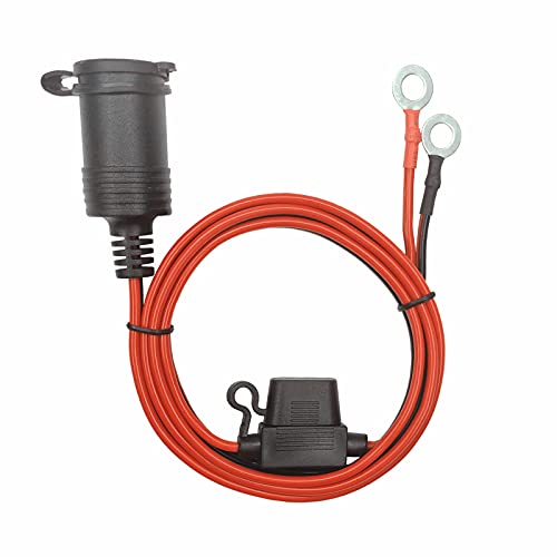 Cigarette Lighter Socket to Ring Terminal Cable - 4FT Car Female Cigarette Lighter Plug to Ring Terminal Harness 2 Pin Quick Connect Disconnect 12v 24v Ring Eyelet Terminals Assembly 15A Fuse (4FT) - size: 4FT