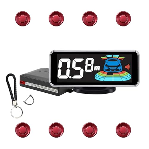 Backup Parktronic System 8-Sensor with LCD Display & Car Keychain,Distance Detection (Meter/Feet),English/Spanish/Beep Alert Options 20 Color Probes:8 Main Colors 20mm Compact Elegant Design - color: Dark Red