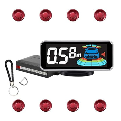 Backup Parktronic System 8-Sensor with LCD Display & Car Keychain,Distance Detection (Meter/Feet),English/Spanish/Beep Alert Options 20 Color Probes:8 Main Colors 20mm Compact Elegant Design - color: Dark Red
