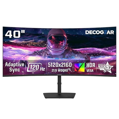 Deco Gear 40" Curved 5K2K Nano IPS Monitor, 5120x2160 UltraWide 21:9 Display, 120Hz, 99% DCI-P3, HDR, Adaptive Sync, 65W USB-C PD, 2500R, HDMI Display Port - size: 40 Inch
