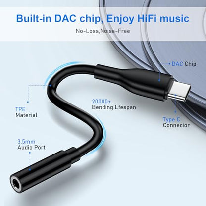 USB C to 3.5mm Headphone Adapter for Samsung Galaxy S26 S25 Ultra S24FE A17 - color: black