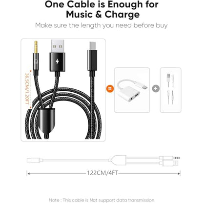 USB C to 3.5mm Aux Audio Cable, 2 in 1 USB C to 3.5mm Car Stereo Aux Headset Jack Cable with PD 18W USB C Charging Compatible with iPhone 17/16/16e/15 Plus/Pro Max/Air, Galaxy S25/S24/S23, Pixel 9/8 - color: Black
