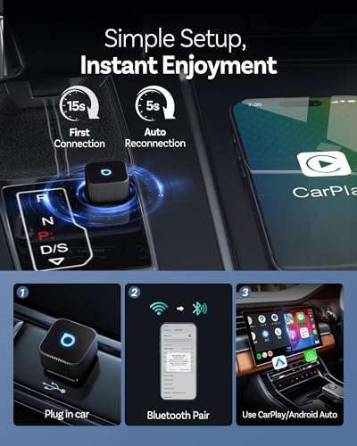 Ottocast Mini Cube 3.0 Wireless CarPlay & Android Auto Adapter 2026– Plug & Play, Fast Auto-Reconnect (Black) - color: Black, size: USB A