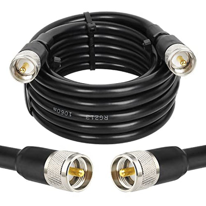 MOOKEERF CB Coax - RG213 Coaxial Cable (10ft) UHF Male-Male, Low Loss, Ideal for Ham/VHF Radios, SWR Meter & Antenna Analyzers - size: 10FT