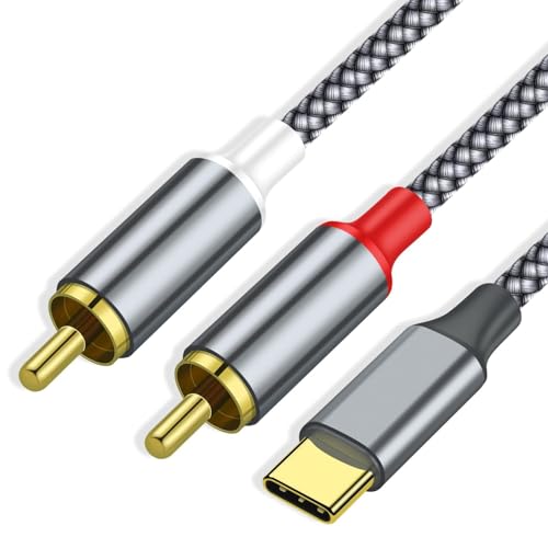 USB C to 2 RCA Audio Cable, USB C Male to 2RCA Male Aux Auxiliary Stereo Splitter Adapter, RCA Adapter for iPhone 16 15 Series, Galaxy S25/S24, Pixel 9/8, Speaker, Amplifier, Home Theater