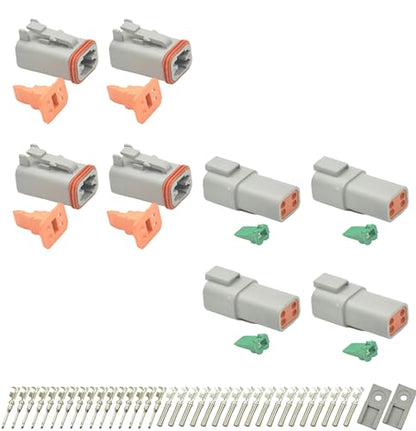 4 Sets 4 Pin DT Waterproof Connector Kit, Deutsch Automotive Electrical Butt, IP67 Waterproof Electrical Connectors Plug with 18 Pairs 16# Stamped Contacts for Car Truck Boat (4PIN 4SET) - size: 4PIN 4SET