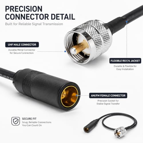UHF Male to AM/FM Female Adapter RG174 Coax Cable 12 inches Pigtail Jumper RF coaxial Cable for Radio Antenna