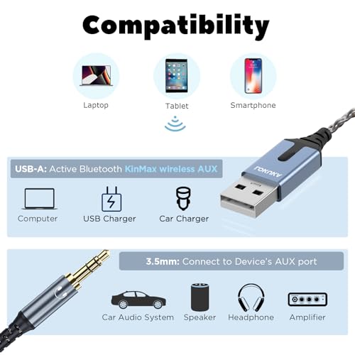 Bluetooth 5.3 to Aux Adapter for Car or Speaker, 3.5mm Bluetooth Receiver with 8-Strand Single Crystal Copper Cable, Aluminum Alloy Shell, for Hands-Free Calls, Voice Navigation, Phone Music - color: Space Gray