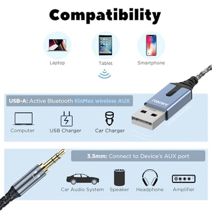 Bluetooth 5.3 to Aux Adapter for Car or Speaker, 3.5mm Bluetooth Receiver with 8-Strand Single Crystal Copper Cable, Aluminum Alloy Shell, for Hands-Free Calls, Voice Navigation, Phone Music - color: Space Gray