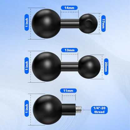 1-Inch (B Size) Ball Adapter Kit for RAM Mounts – Includes 20mm Ball Adapter, 17mm Ball Adapter, 1/4"-20 Stud, and Magnetic Phone Holder - size: 1 inch ball to 1/4" Screw/Magsafe/20mm/17mm ball