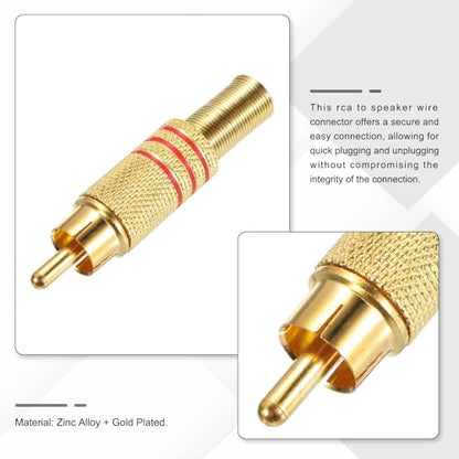 MECCANIXITY RCA to Speaker Wire Connector, 270RCA Solderless Male Gold Plated Stereo Audio Connector Adapter Jack Plug RCA Converter Gold Panel Mount 4pcs